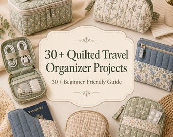 30+ Quilted Travel Organizer Projects for Beginners -  Easy Zipper Pouches, Makeup Bags, Cable Cases, Toiletry Bags & Scrap Fabric PDF Guide