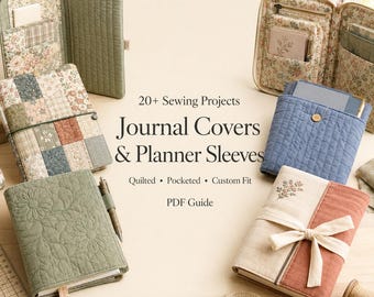 20+ Fabric Journal Cover & Planner Sleeve Projects for Beginners - Easy Quilted Notebook Covers, DIY Organizer Pockets and PDF Sewing Guide