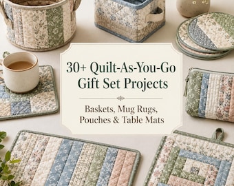 30+ Quilt-As-You-Go Gift Set Projects - Easy Fabric Baskets, Mug Rugs, Pouches & Table Mats PDF Guide