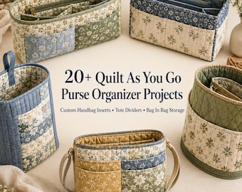 20+ Quilt As You Go Purse Organizer Projects For Beginners -  Custom Handbag Inserts, Tote Dividers And Bag In Bag Storage PDF Sewing Guide