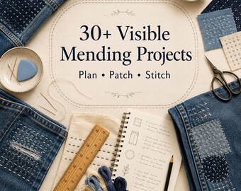 30+ Visible Mending Ideas for Beginners - Easy Sashiko-Inspired Clothing Repair, Denim Patches, Hand Stitches & Slow Sewing PDF Guide