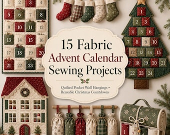 15 Fabric Advent Calendar Sewing Projects: 24 Pocket Quilted Christmas Countdown, Reusable Wall Hanging, DIY Holiday Decor PDF for Beginners