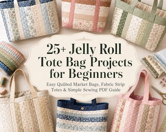 25+ Jelly Roll Tote Bag Projects for Beginners – Easy Quilted Market Bags, Fabric Strip Totes & Simple Sewing PDF Guide