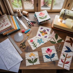 Bloques de patchwork para principiantes en PDF – Técnica de patchwork con papel base inspirada en la naturaleza (Descarga digital)