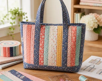 25+ Jelly Roll Tote Bag Ideas for Beginners - Easy Quilted Bag Projects, Precut Fabric Strip Layouts & Simple Sewing Guide PDF