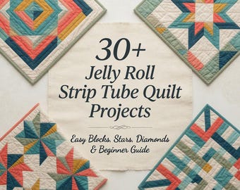 30+ Jelly Roll Strip Tube Quilt Projects - Easy Tube-Pieced Blocks, Stars, Diamonds & Beginner PDF Guide