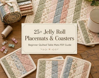 25+ Jelly Roll Placemats and Coasters Projects for Beginners – Easy Quilted Table Mats, Mug Rugs & Simple Sewing PDF Guide