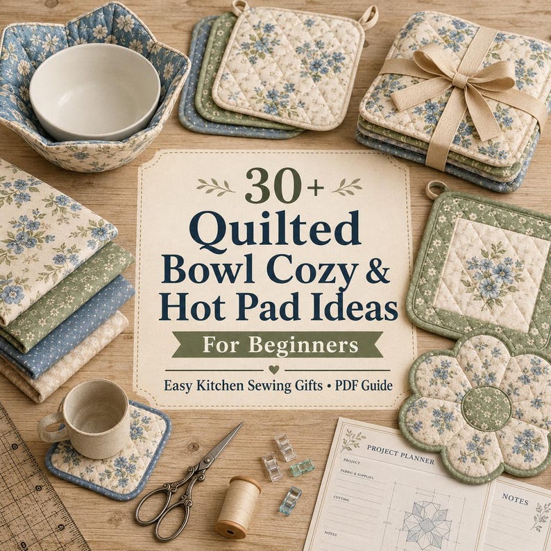 30+ Quilted Bowl Cozy & Hot Pad Ideas for Beginners - Easy Kitchen Sewing Gifts, Fabric Bowl Holders, Scrap Projects and Simple Sewing Guide bild 1