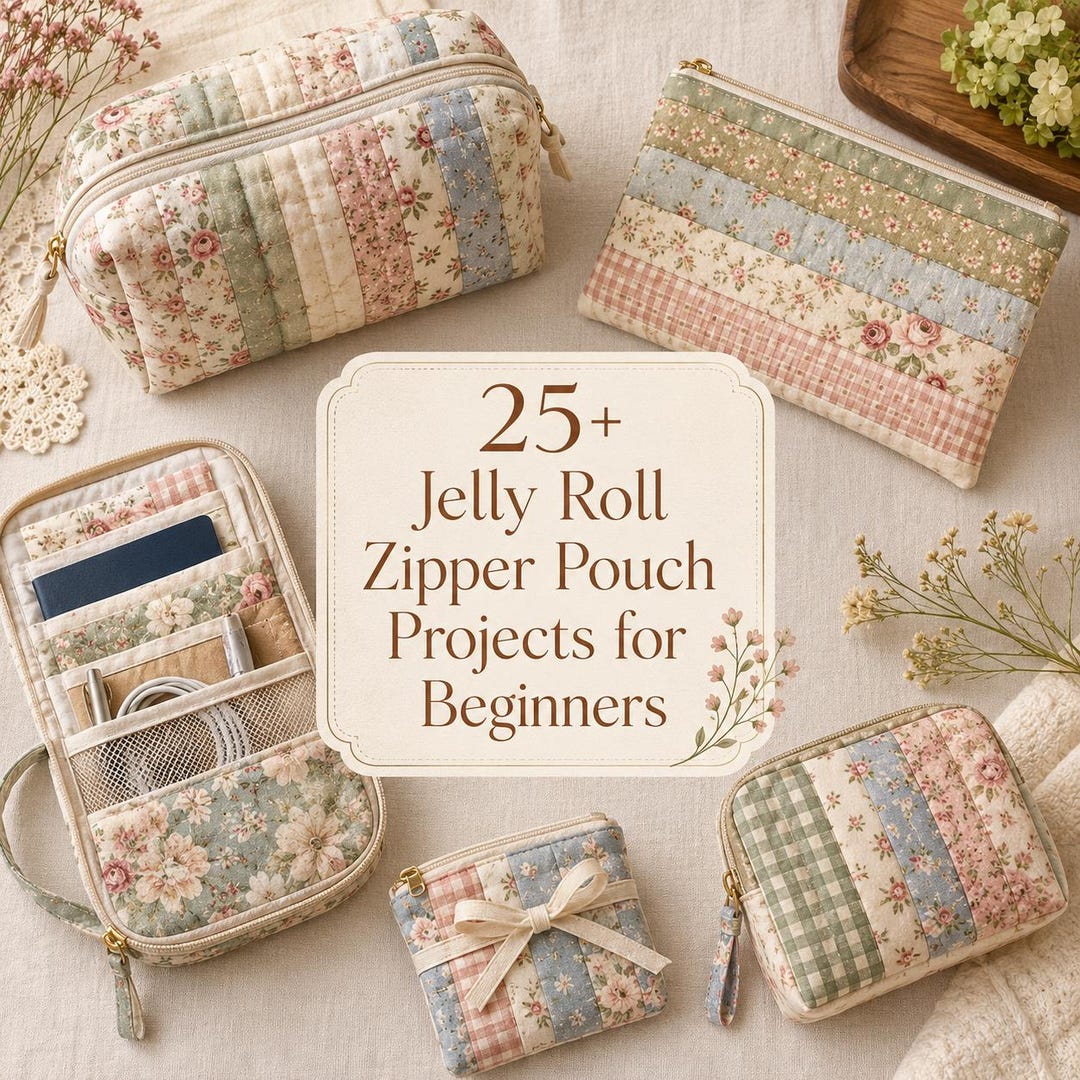 25+ Jelly Roll Zipper Pouch Projects for Beginners – Easy Quilted Makeup Bags, Travel Orga