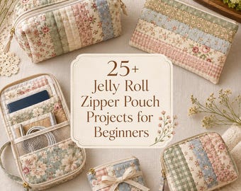 25+ Jelly Roll Zipper Pouch Projects for Beginners – Easy Quilted Makeup Bags, Travel Organizers & Fabric Strip PDF Guide