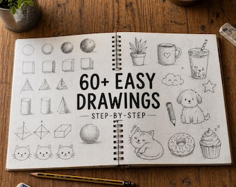Beginner Drawing Workbook – 60+ Easy Sketch Ideas, Step-by-Step Guide (PDF Download)