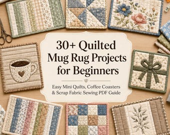 30+ Quilted Mug Rug Projects for Beginners – Easy Mini Quilts, Coffee Coasters & Scrap Fabric Sewing PDF Guide