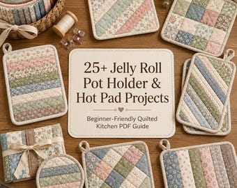 25+ Jelly Roll Pot Holder and Hot Pad Projects for Beginners – Easy Quilted Kitchen Gifts, Fabric Strip Mats & Simple Sewing PDF Guide