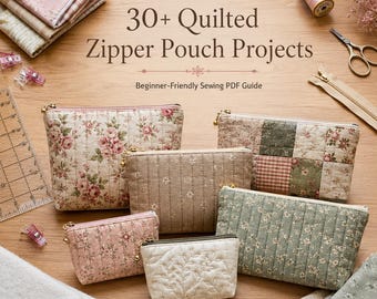 30+ Quilted Zipper Pouch Projects for Beginners – Easy Makeup Bags, Travel Pouches & Scrap Fabric Sewing PDF Guide