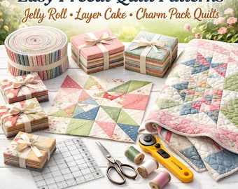 Gemakkelijke voorgesneden quiltpatronen – Jelly Roll, Layer Cake, Charm Pack-quilts (pdf)