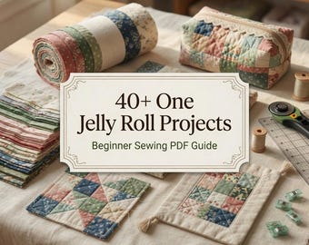 40+ One Jelly Roll Projects for Beginners - Easy Precut Strip Sewing Ideas, Quilts, Bags, Table Gifts & PDF Guide