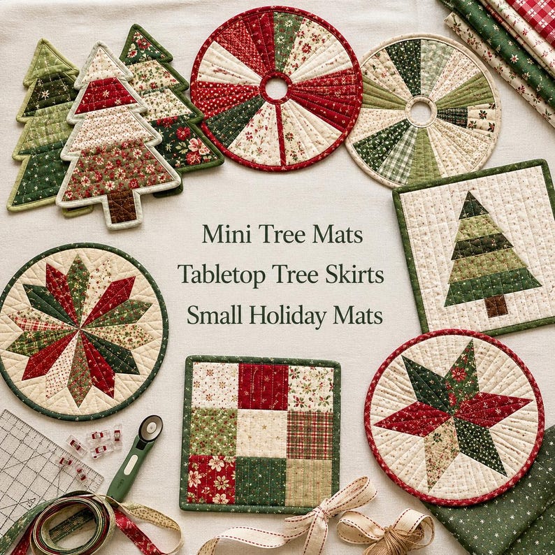 25+ Jelly Roll Christmas Tree Skirt Projects - Easy Quilted Tree Skirts, Mini Tree Mats & Holiday PDF Guide image 2