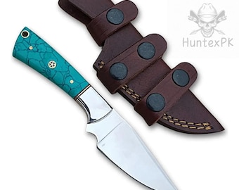 Herramienta de exterior artesanal con mango de turquesa y funda de cuero / Regalo artesanal personalizado / Pieza de colección rústica