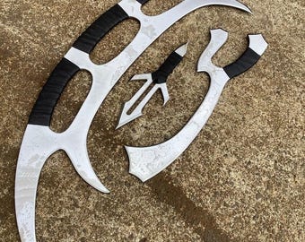 Conjunto de Bat'leth, Mek'leth y Daqtagh Klingon de Star Trek / Réplica de fantasía hecha a mano en acero de alto carbono / Regalo coleccionable para cosplay