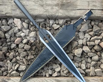 Lanza del Dragón Sombrío / Réplica de arma fantástica de acero negro hecha a mano / Exhibición para coleccionistas