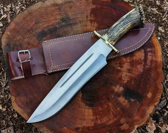 Muela Magnum – Cuchillo Bowie con mango de asta de ciervo y funda de cuero –