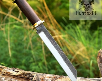 Cuchillo Seax de acero al carbono hecho a mano con guarda de latón - Estilo Bowie medieval
