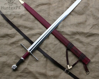 Espada forjada de estilo medieval / Réplica histórica de hoja hecha a mano / Espada de acero inoxidable de 91 cm con empuñadura envuelta