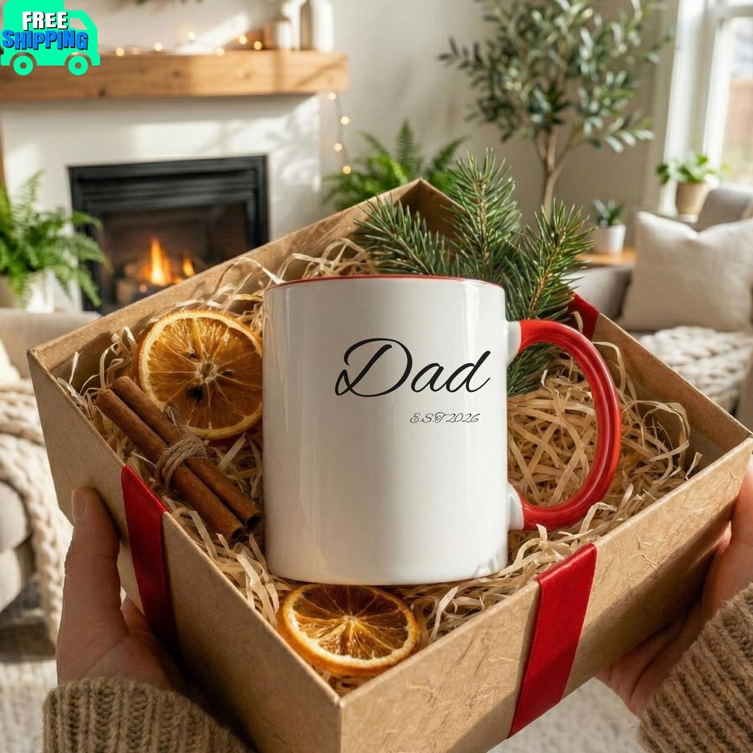 Dad Script Mug Dad Script Name Date Mug | Accent Coffee Mug (11, 15oz) - Etsy