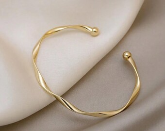 Bracelet manchette torsadé en or, bracelet jonc réglable minimaliste