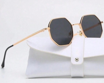 Geometric Sunglasses , Gold Frame , Luxury Retro Sunglasses , Unisex Fashion Shades • Gift for Her Him