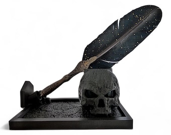 Tintero de calavera gótica, soporte para pluma estilográfica y pinceles, organizador de escritorio
