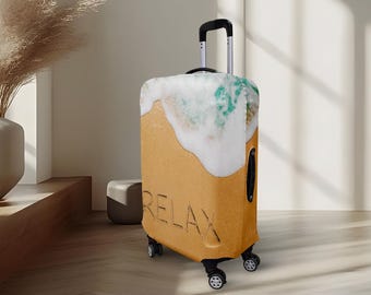Relax On The Beach Design Luggage Cover | Stretch Suitcase Protector | Washable Travel Cover | Multiple Sizes | Made in EU