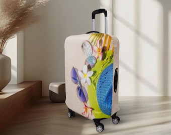 Green Beach Design Luggage Cover | Stretch Suitcase Protector | Washable Travel Cover | Multiple Sizes | Made in EU