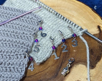 For Knit & Crochet - Blue Pink Cupcake Count Keepers - Progress Keepers 1 - 9 - Stainless Steel Knit or Crochet Stitch Markers