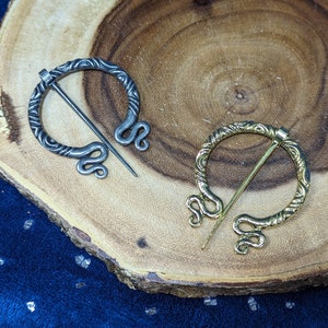 Serpent Antique Gold Tone or Silver Tone Penannular Shawl Pin - Two Styles - Celtic Inspired Design - Circular Shawl Pin