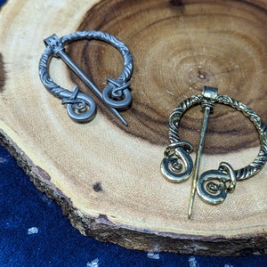 Vortex Antique Gold Tone or Silver Tone Penannular Shawl Pin - Two Styles - Celtic Inspired Design - Circular Shawl Pin