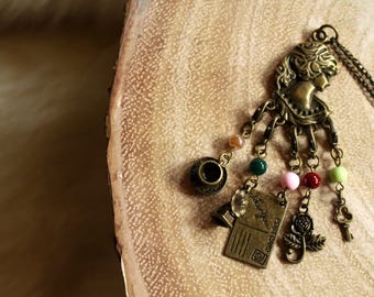 Victorian Stitch Marker Necklace - Aged Bronze - Charm Necklace - for Knit and Crochet