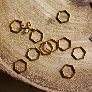 THROWBACK PRICING Choose Your Size Beekeepers Stitch Markers for Knitting Gold Hexagon Closed Ring Markers Knitting Notions image 3