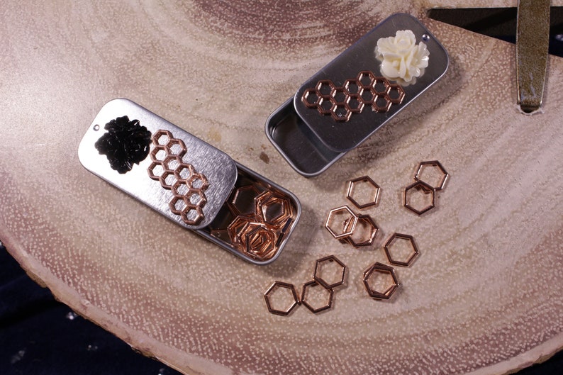 Rose Gold Honeycomb Black or White Floral NEW Rectangle Notions Tin for Makers for Knitters