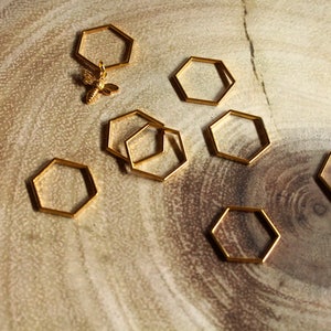 THROWBACK PRICING Choose Your Size Beekeepers Stitch Markers for Knitting Gold Hexagon Closed Ring Markers Knitting Notions image 2