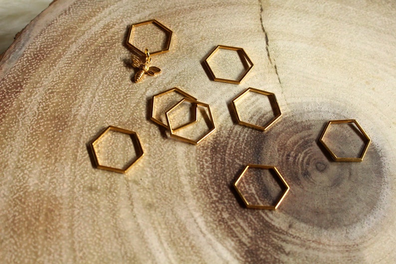 THROWBACK PRICING Choose Your Size Beekeepers Stitch Markers for Knitting Gold Hexagon Closed Ring Markers Knitting Notions image 2