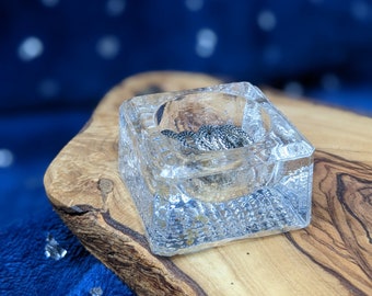 Heavy Square Cut Glass Salt Cellar - Four Available - Knit Notion Trinket Dish - Antique Treasures for Knitters