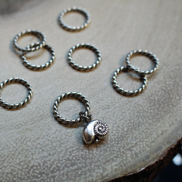 Slow Fashion Snail Stitch Markers for Knitting - Twisted Silver Rings - Snail Charm - For Knitters - Notions