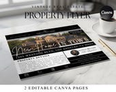 Vintage Real Estate Flyer Canva Template, 2-Pages Property Brochure Open House Listing Brochure Digital Download