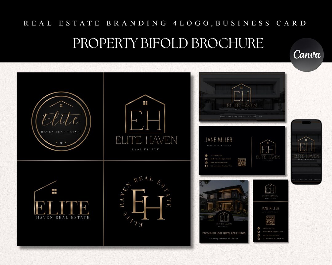 Luxury Real Estate Branding Kit Canva Template | Black Gold Realtor ...