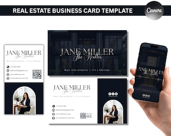 Real Estate Business Card Template, Realtor Business Card Canva, Editable Agent Card, QR Code Business Card, Luxury Realtor Marketing