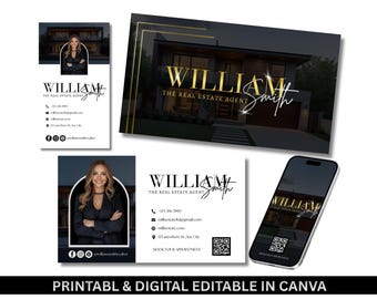 Luxury Real Estate Business Card Template: Modern Realtor Agent Design (Canva)