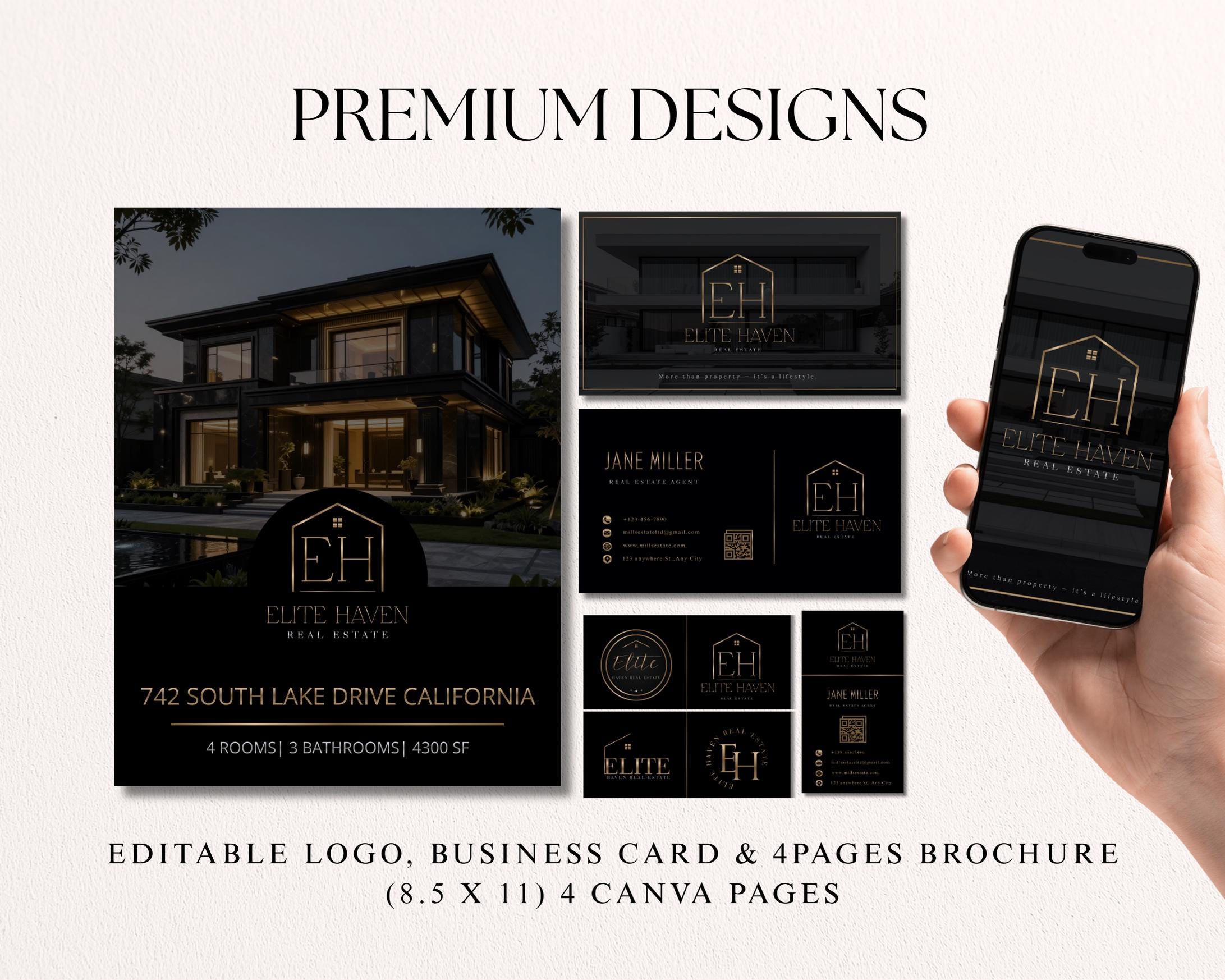 Luxury Real Estate Branding Kit Canva Template | Black Gold Realtor ...