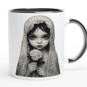 Gothic Mug Veil Girl – Dark Aesthetic Coffee Cup – Witchy Mug – Emo Gothic Gift – Spooky Cute Mug – Alternative Art Cup
