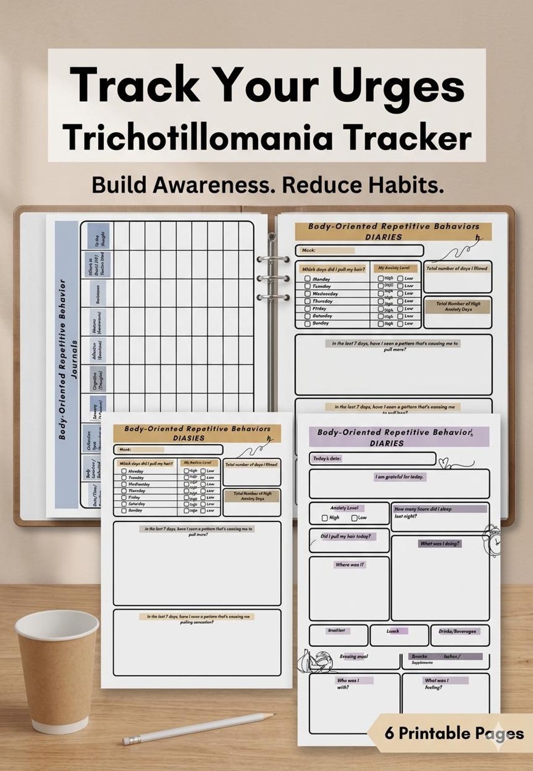 Urge Log Worksheet.pdf Trichotillomania Urge Tracker PDF | Hair Pulling Habit Log (6 Pages) - Etsy